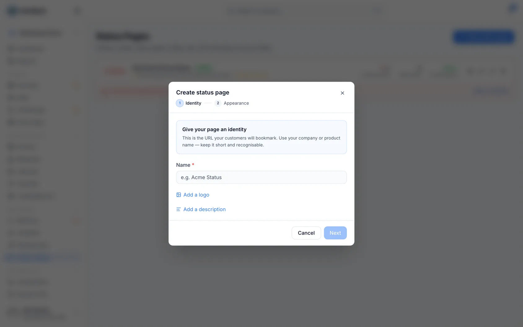 Create a status page