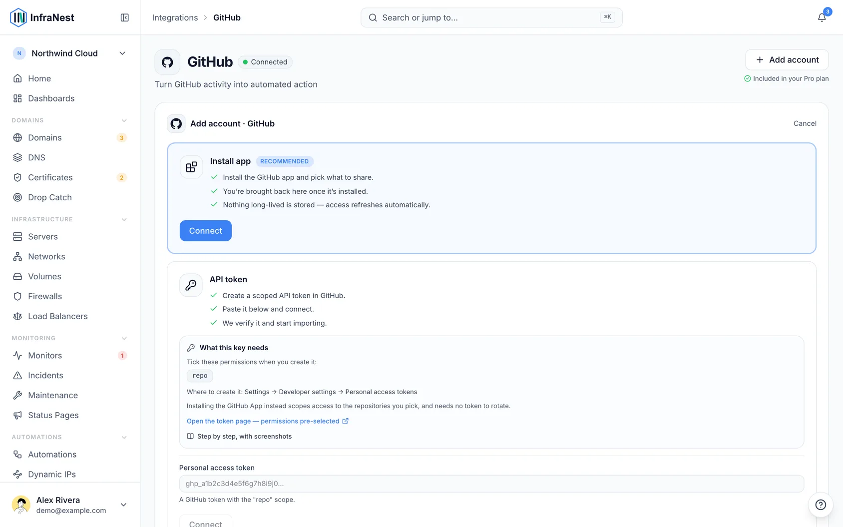 Connect GitHub with a token