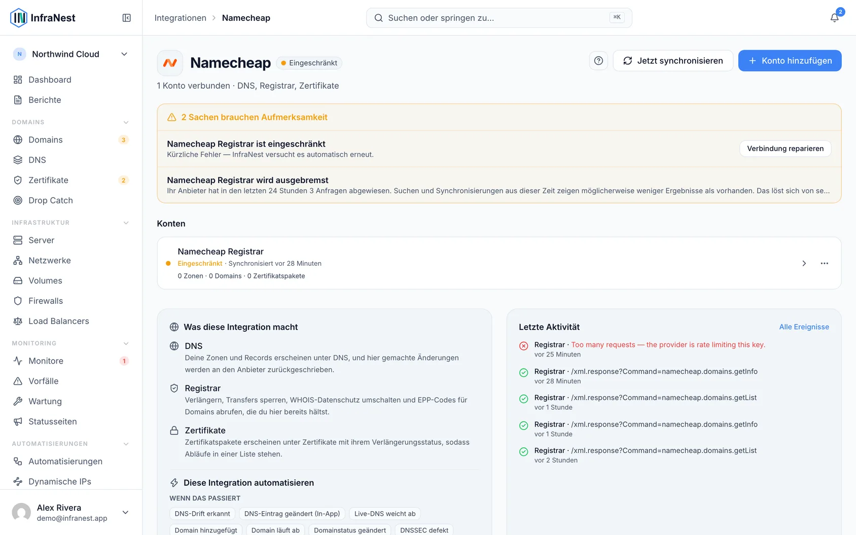 Namecheap verbinden