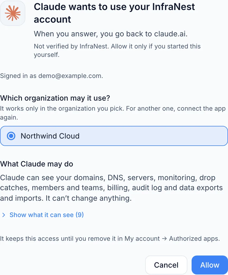 Connect an app with "Connect with InfraNest"