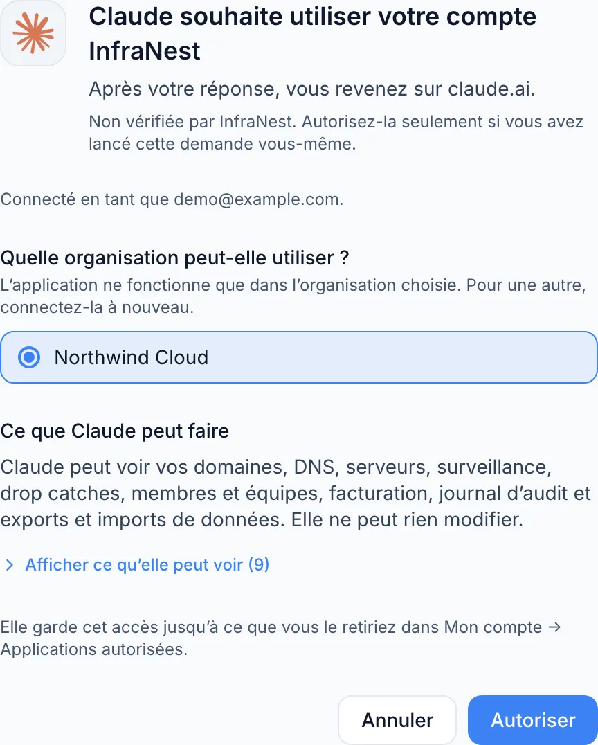 Connecter une application avec « Connect with InfraNest »