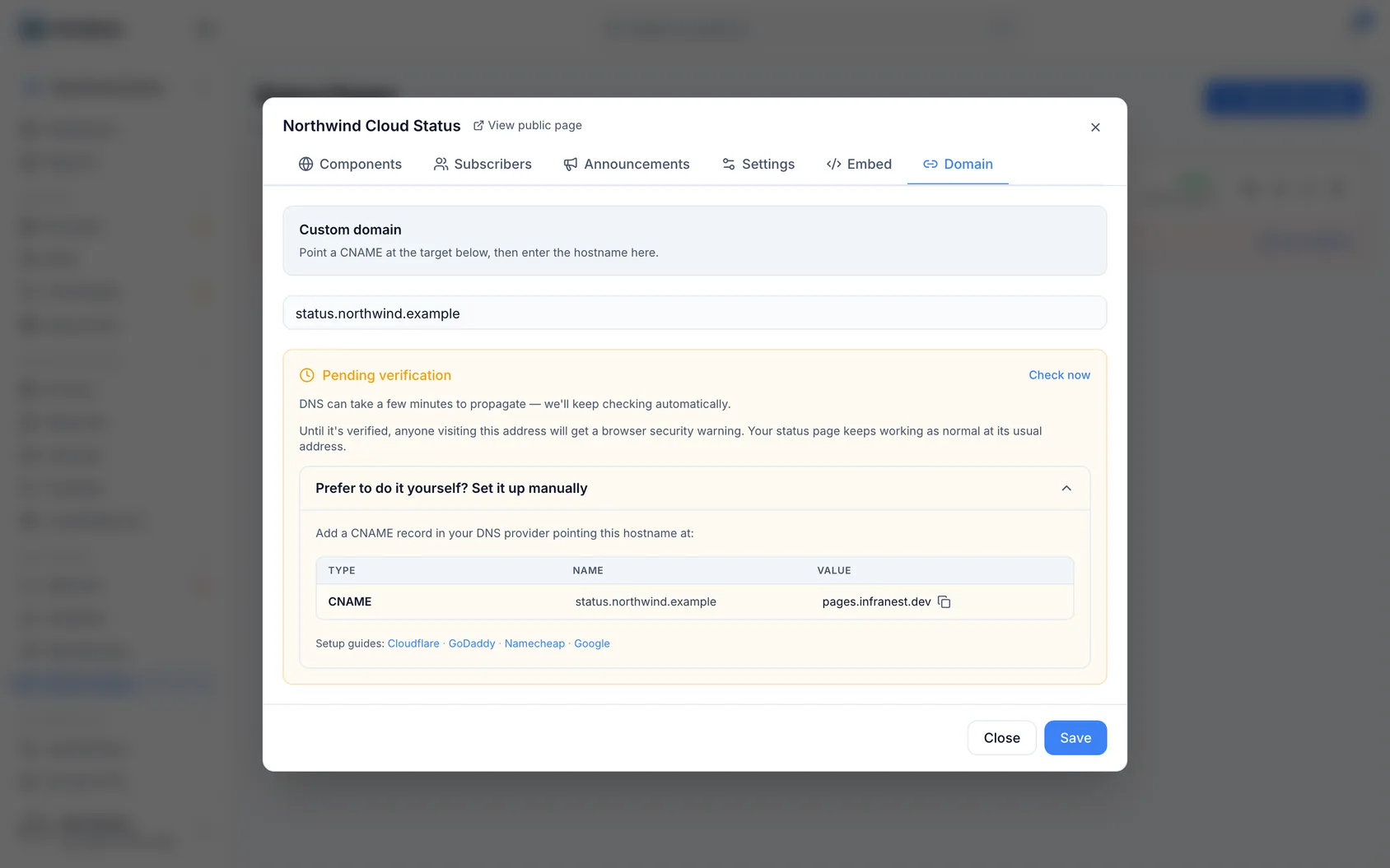 Use a custom domain for your status page