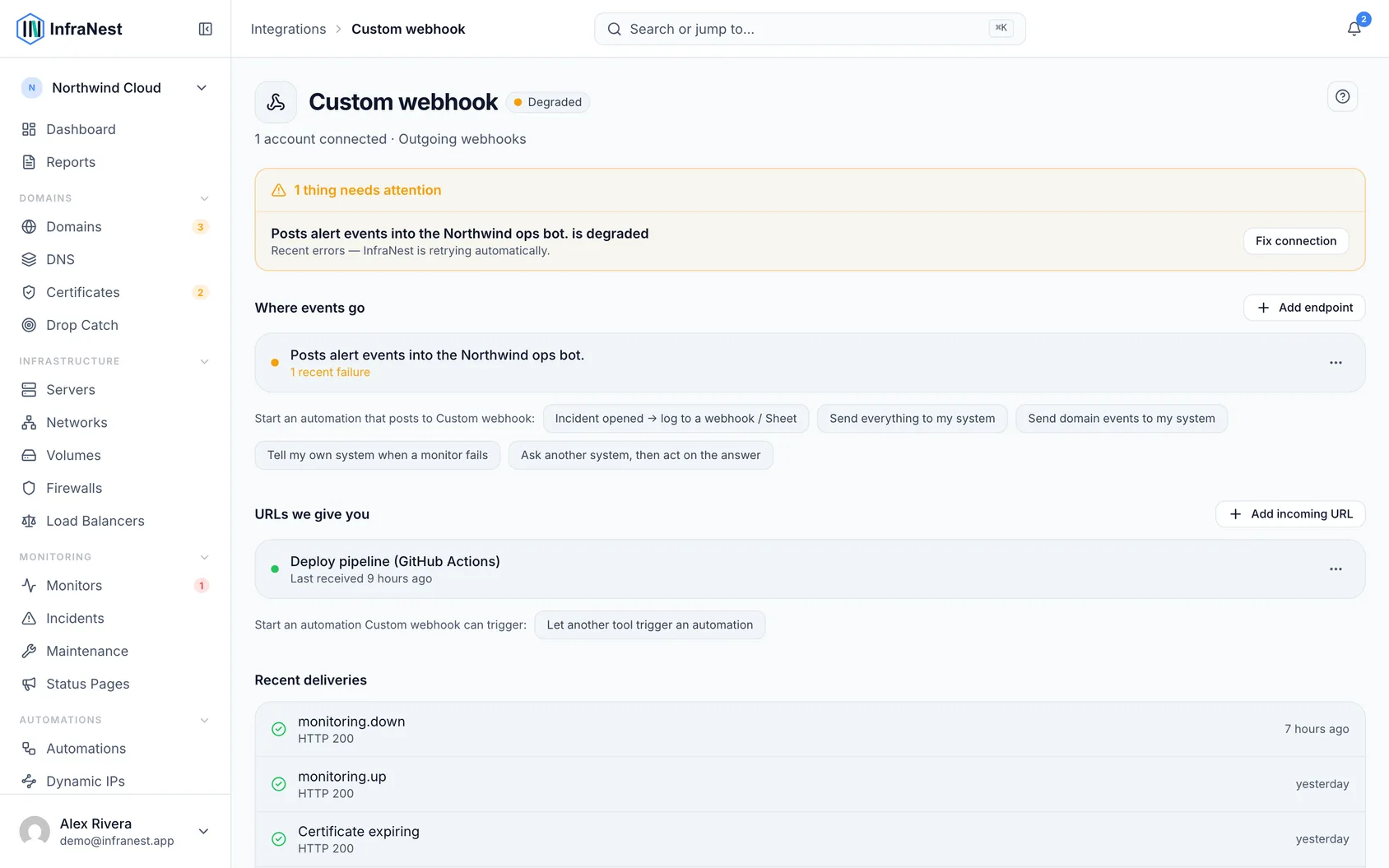 Connect a custom webhook
