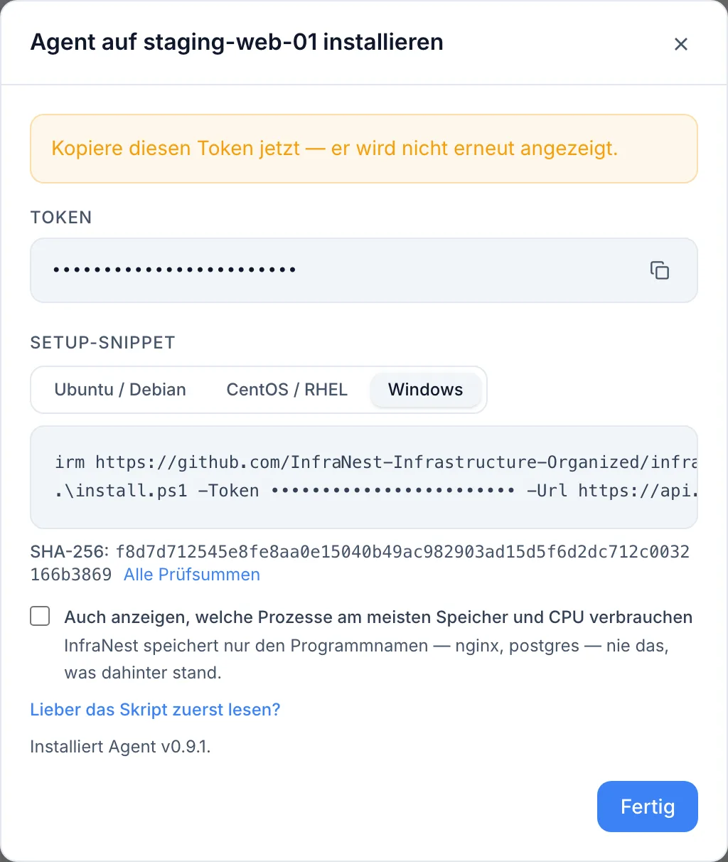 Den Serveragenten installieren, Schritt für Schritt