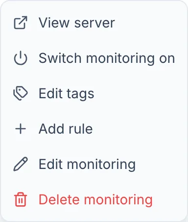 Switch on monitoring for a server