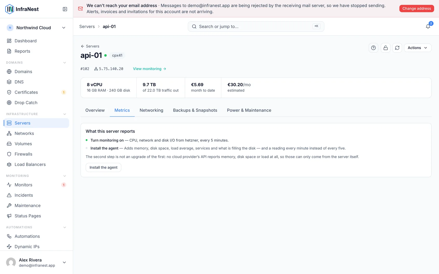 Server metrics and alerts