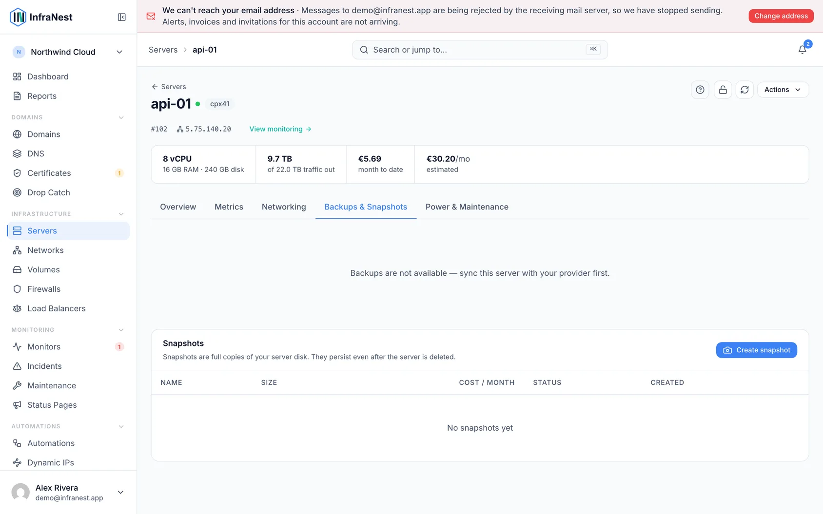 Server backups and snapshots