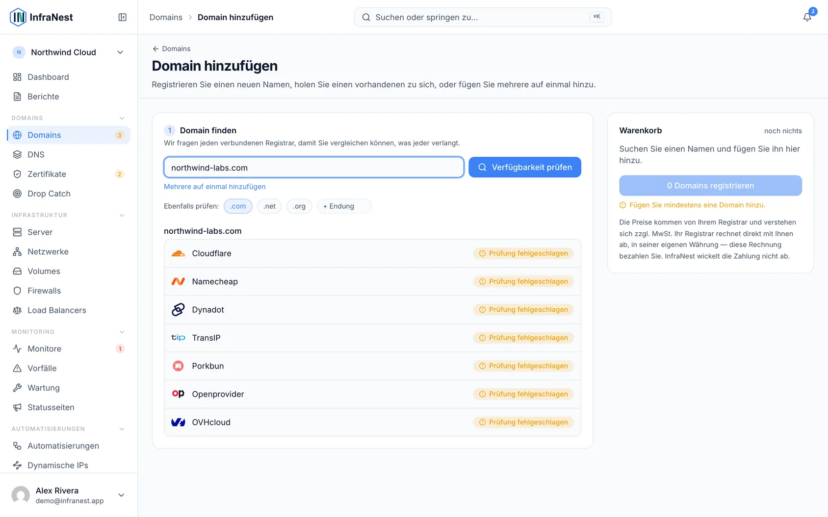 Eine neue Domain registrieren