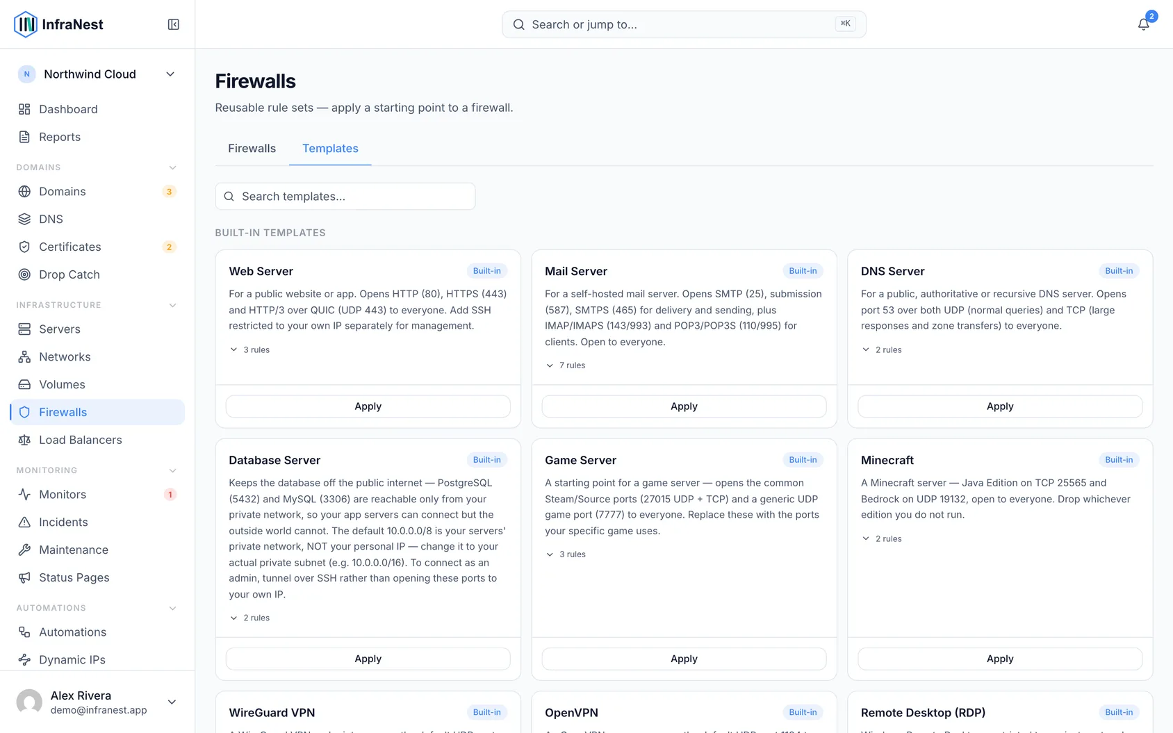 Firewall templates
