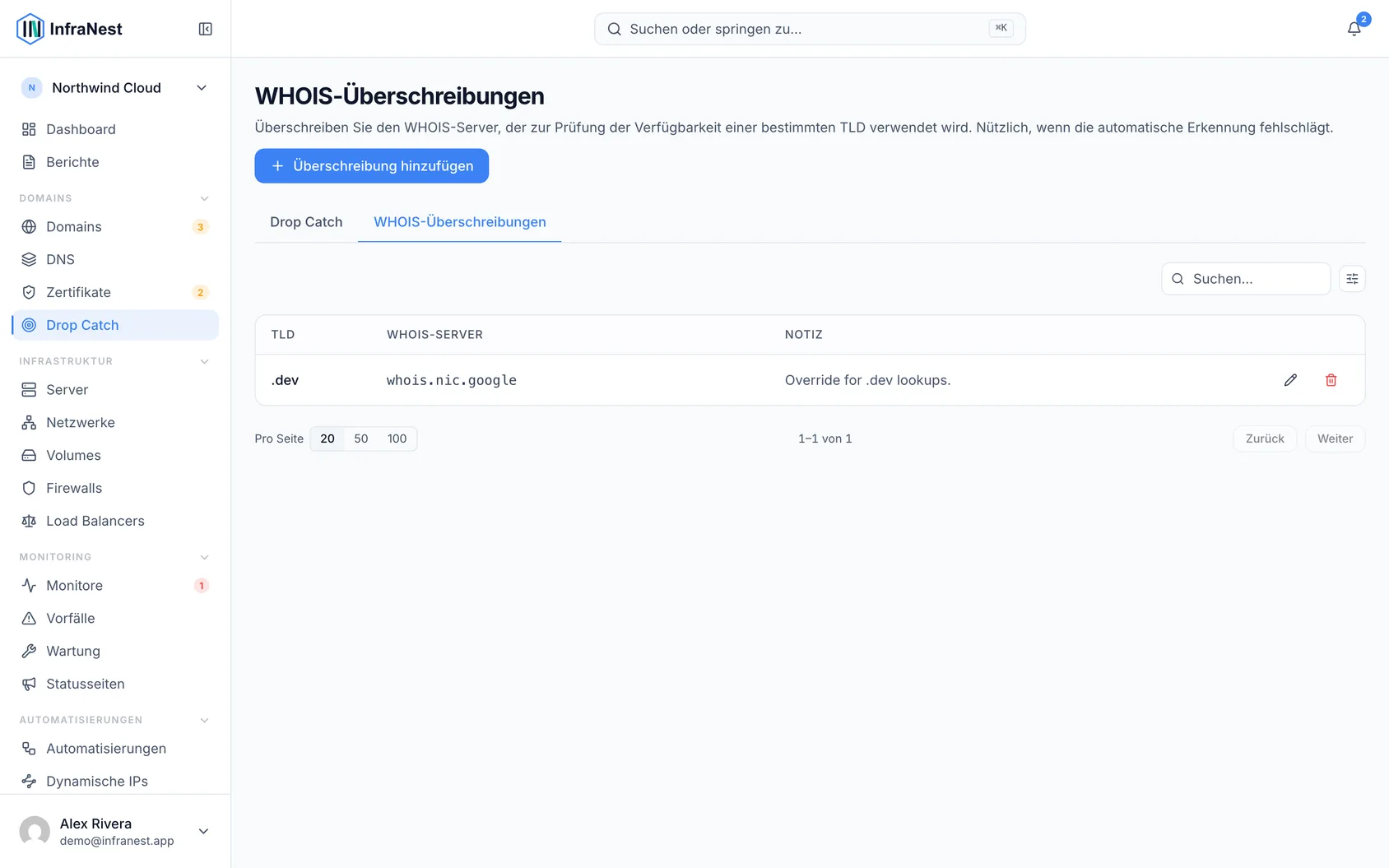 WHOIS-Server-Überschreibungen