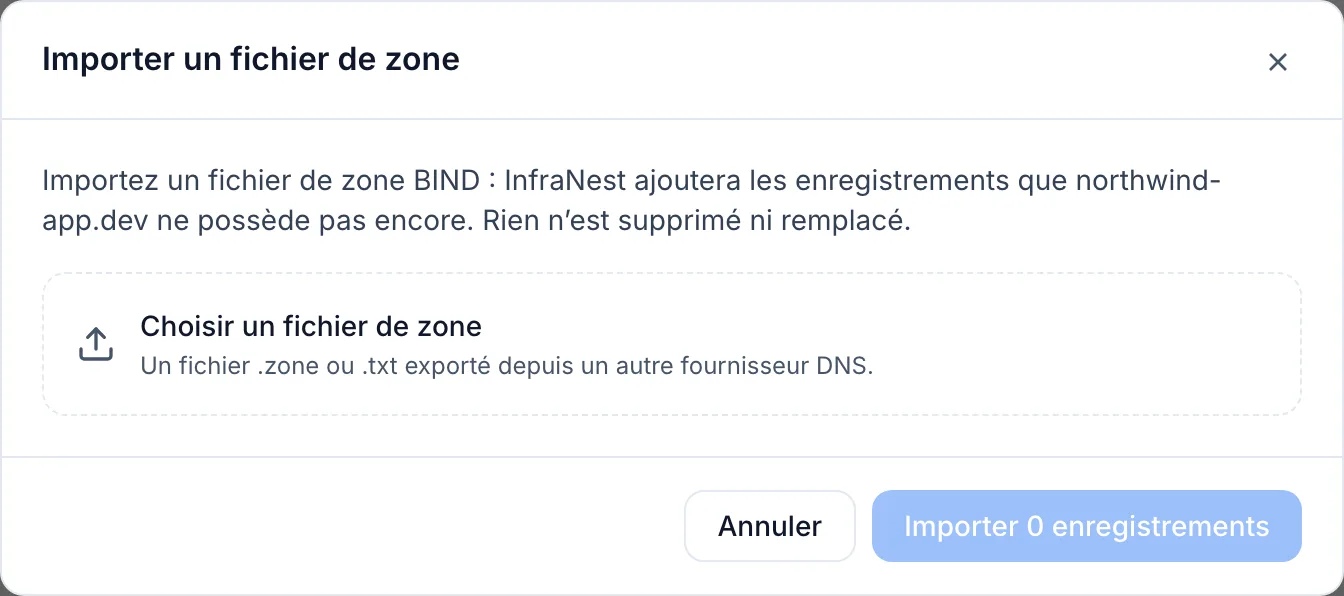 Importer un fichier de zone