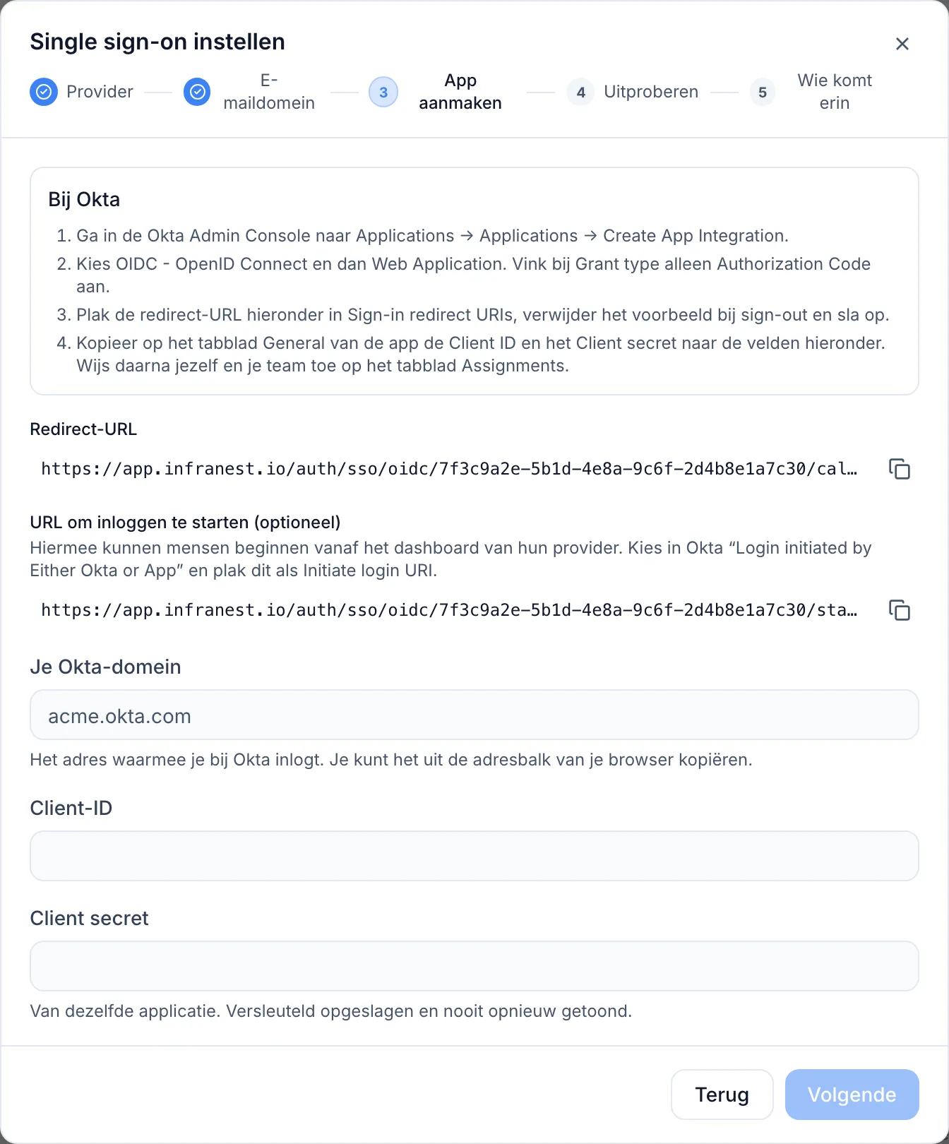 Inloggen bij InfraNest met Okta