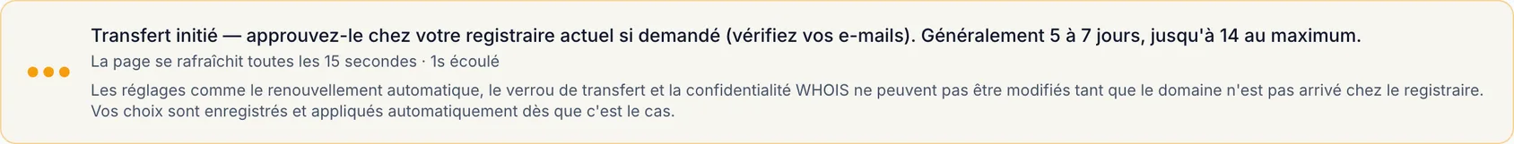 Un transfert de domaine est bloqué