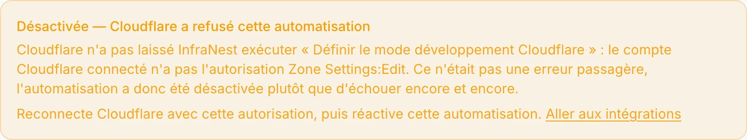Pourquoi une automatisation a été désactivée