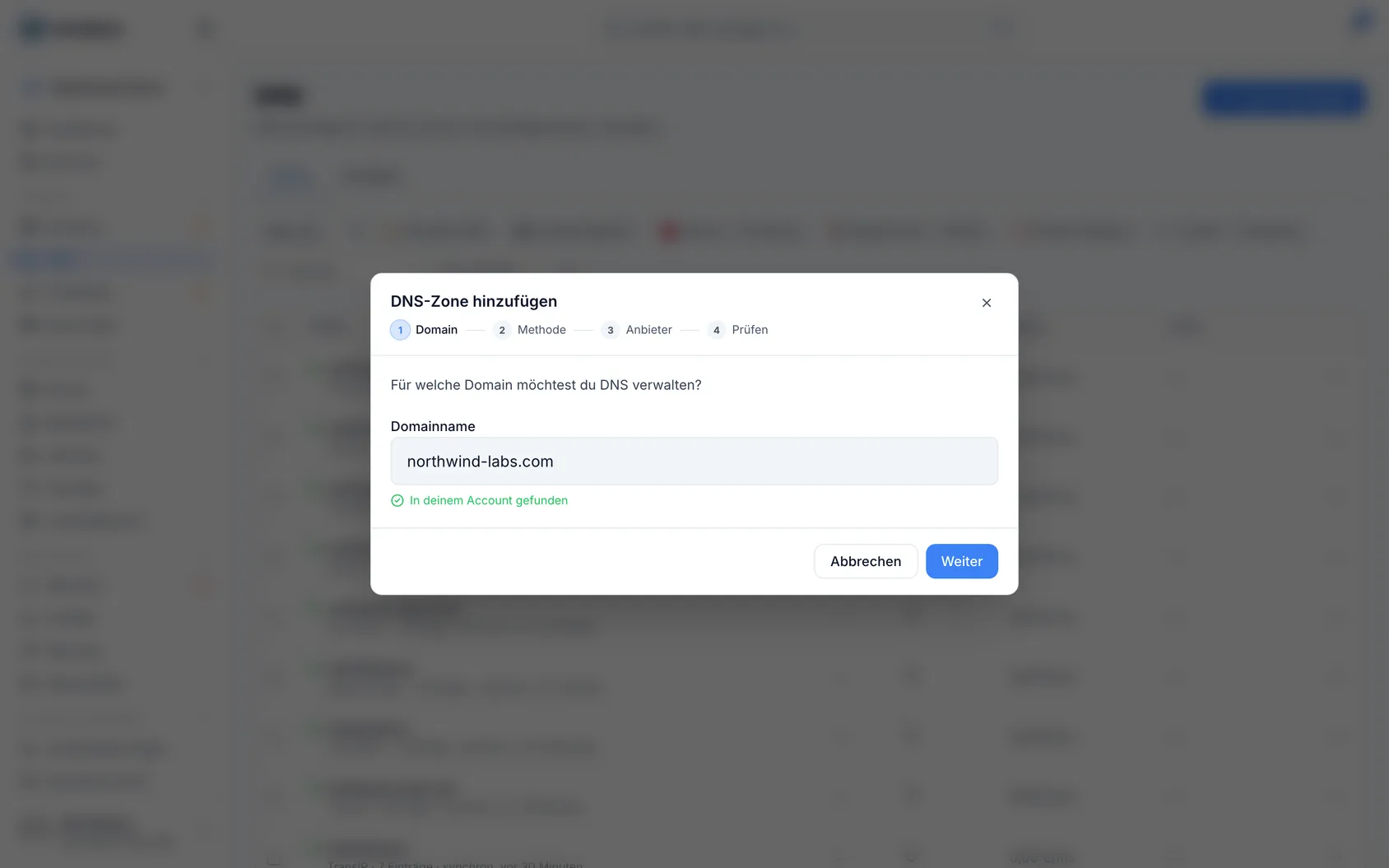 Eine DNS-Zone hinzufügen