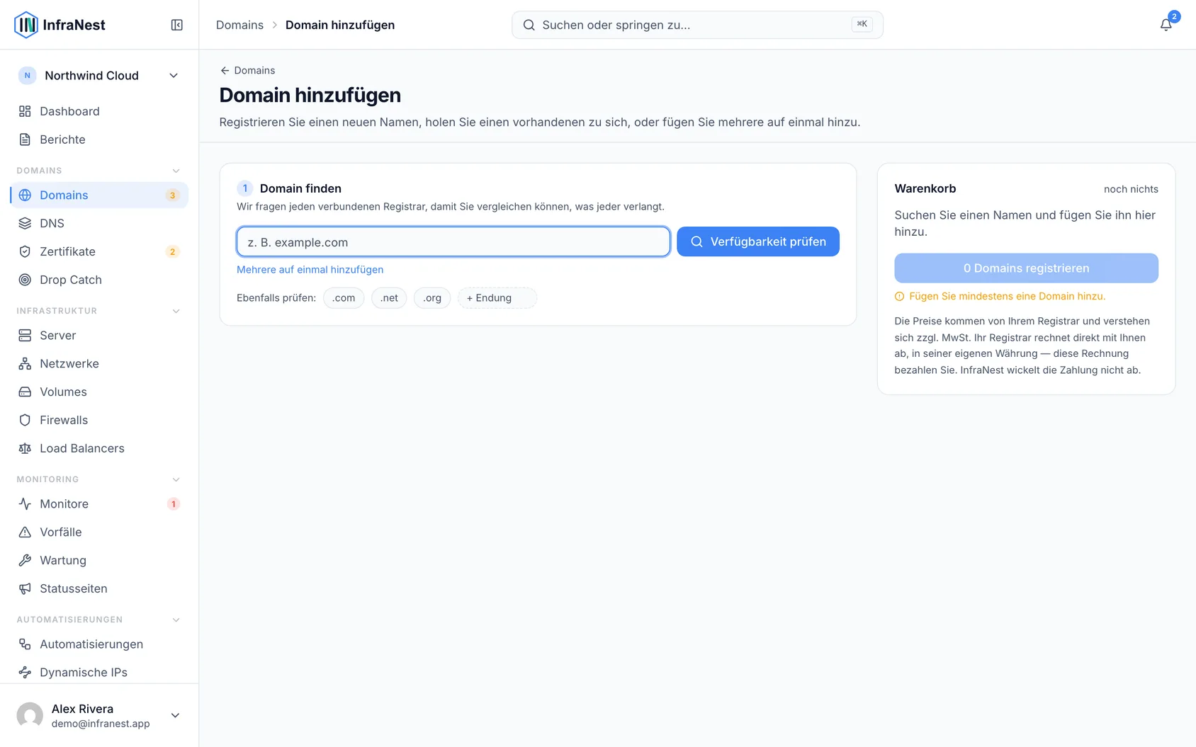 Domains hinzufügen und importieren