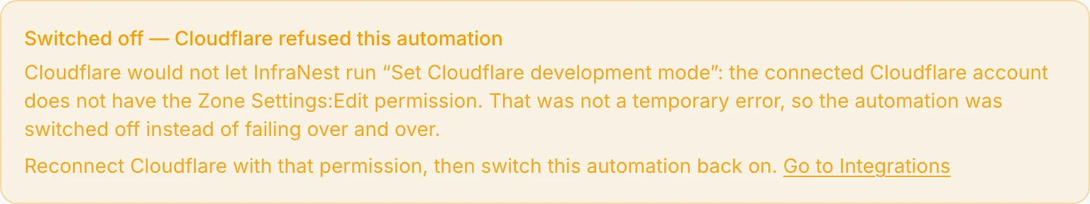 Why an automation was switched off