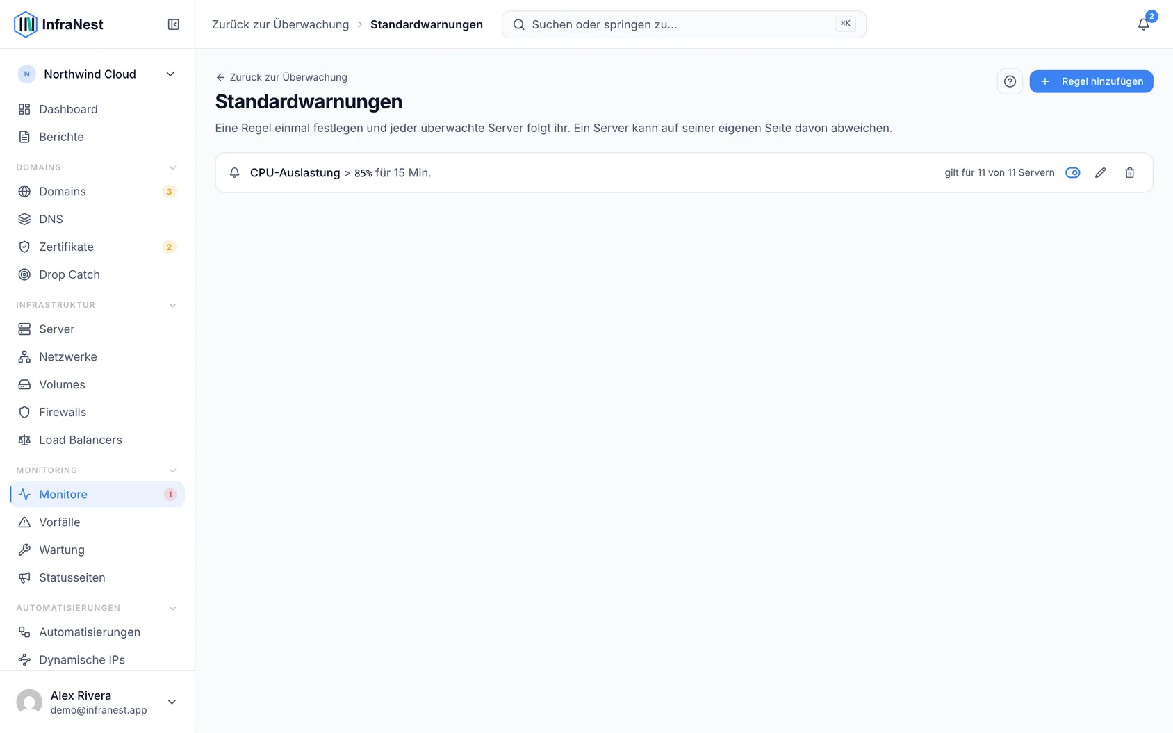 Alarmregeln einmal für alle Server festlegen