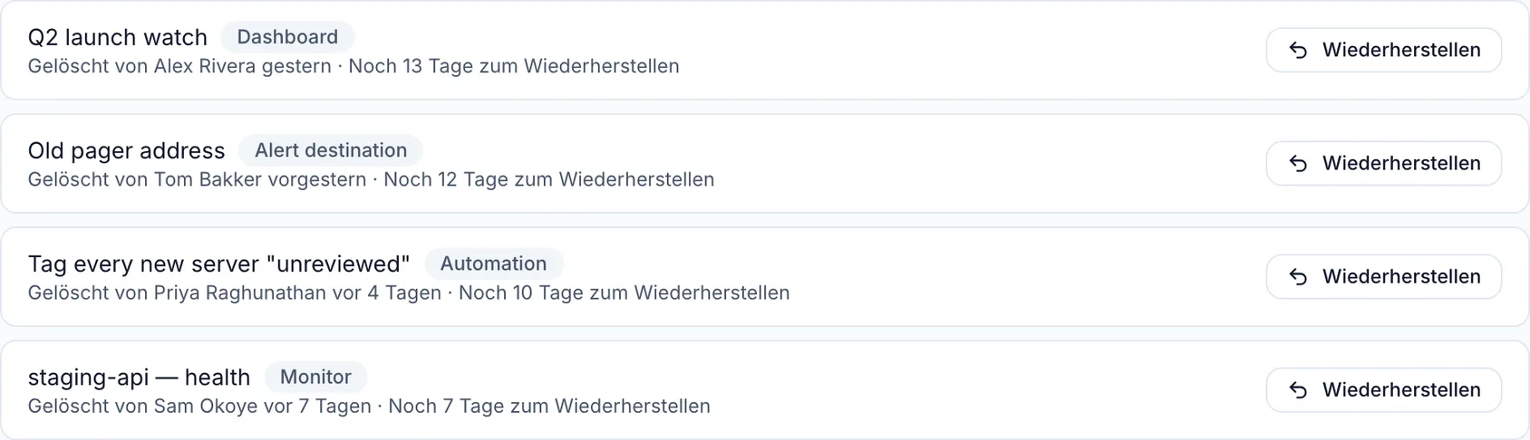 Etwas wiederherstellen, das Sie gelöscht haben