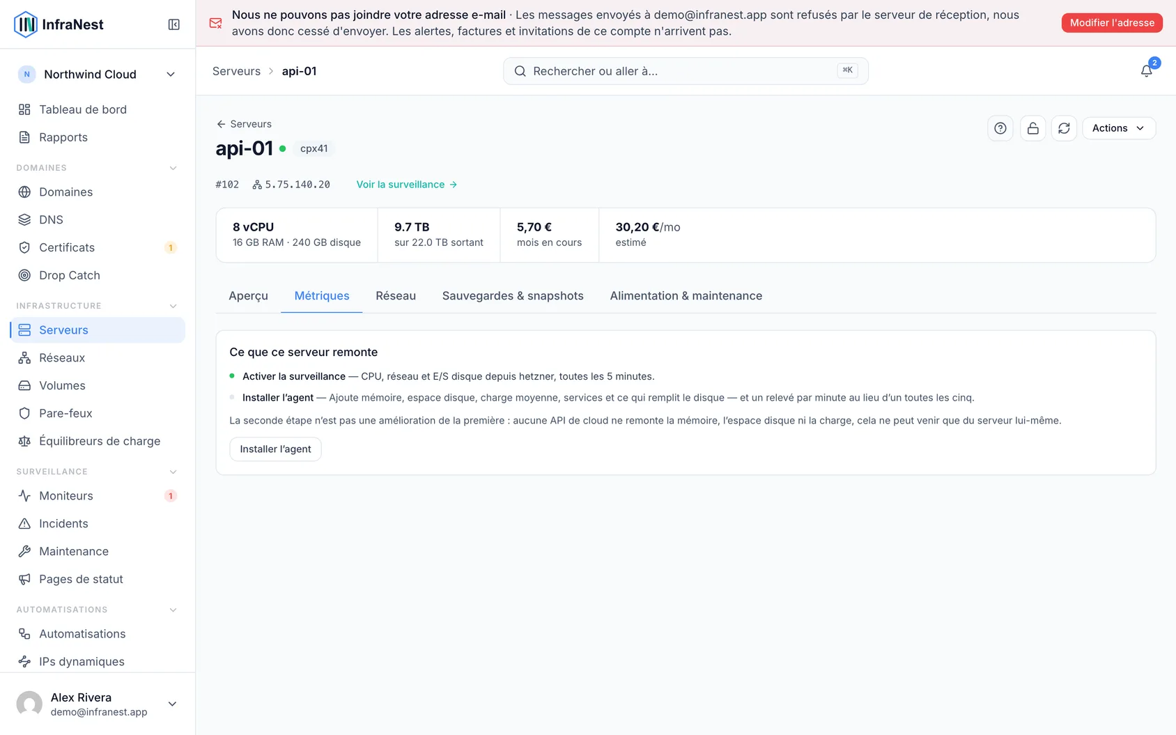 Métriques serveur et alertes