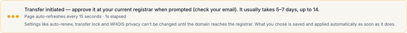 A domain transfer is stuck