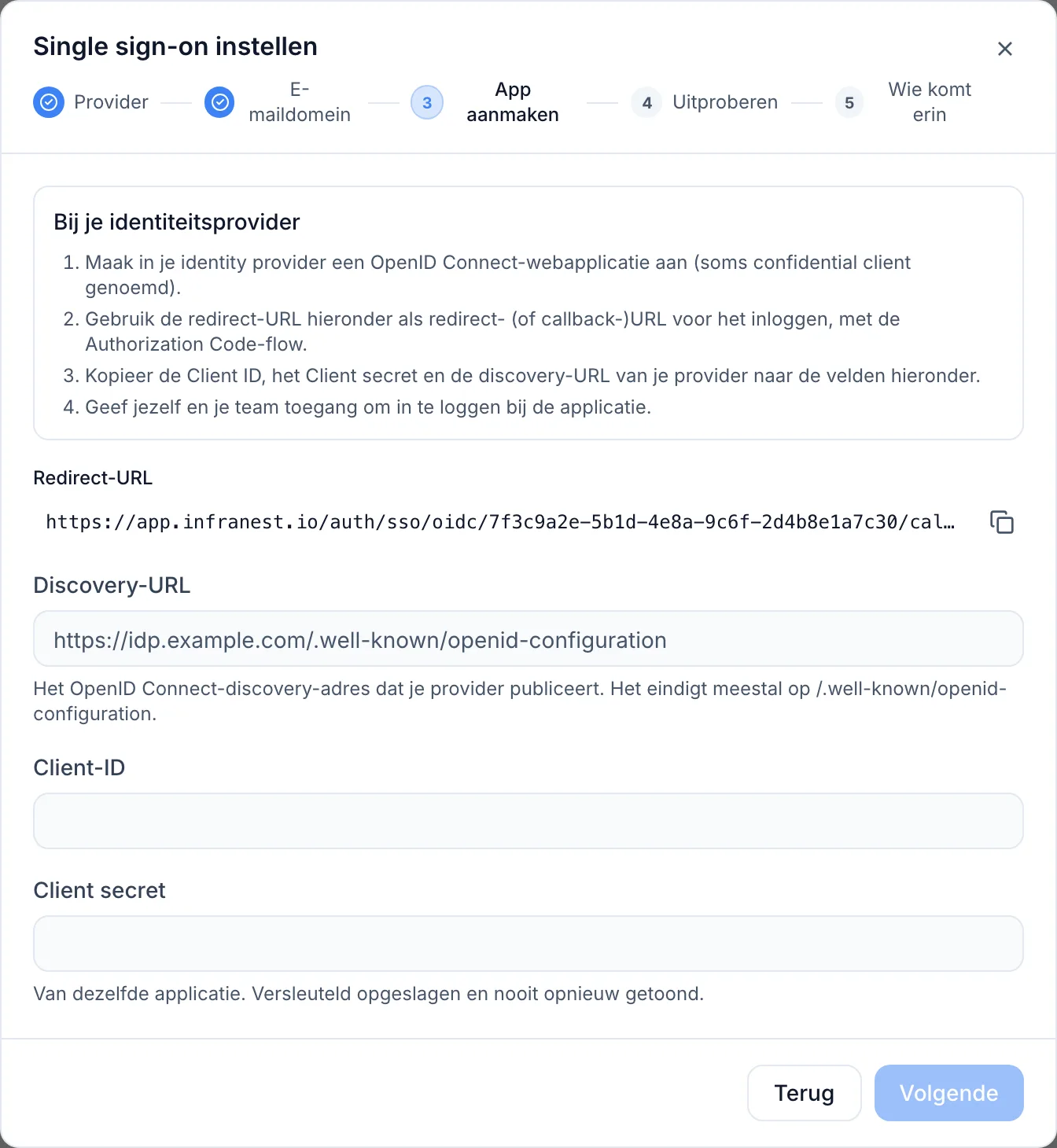 Inloggen bij InfraNest met een andere identity provider