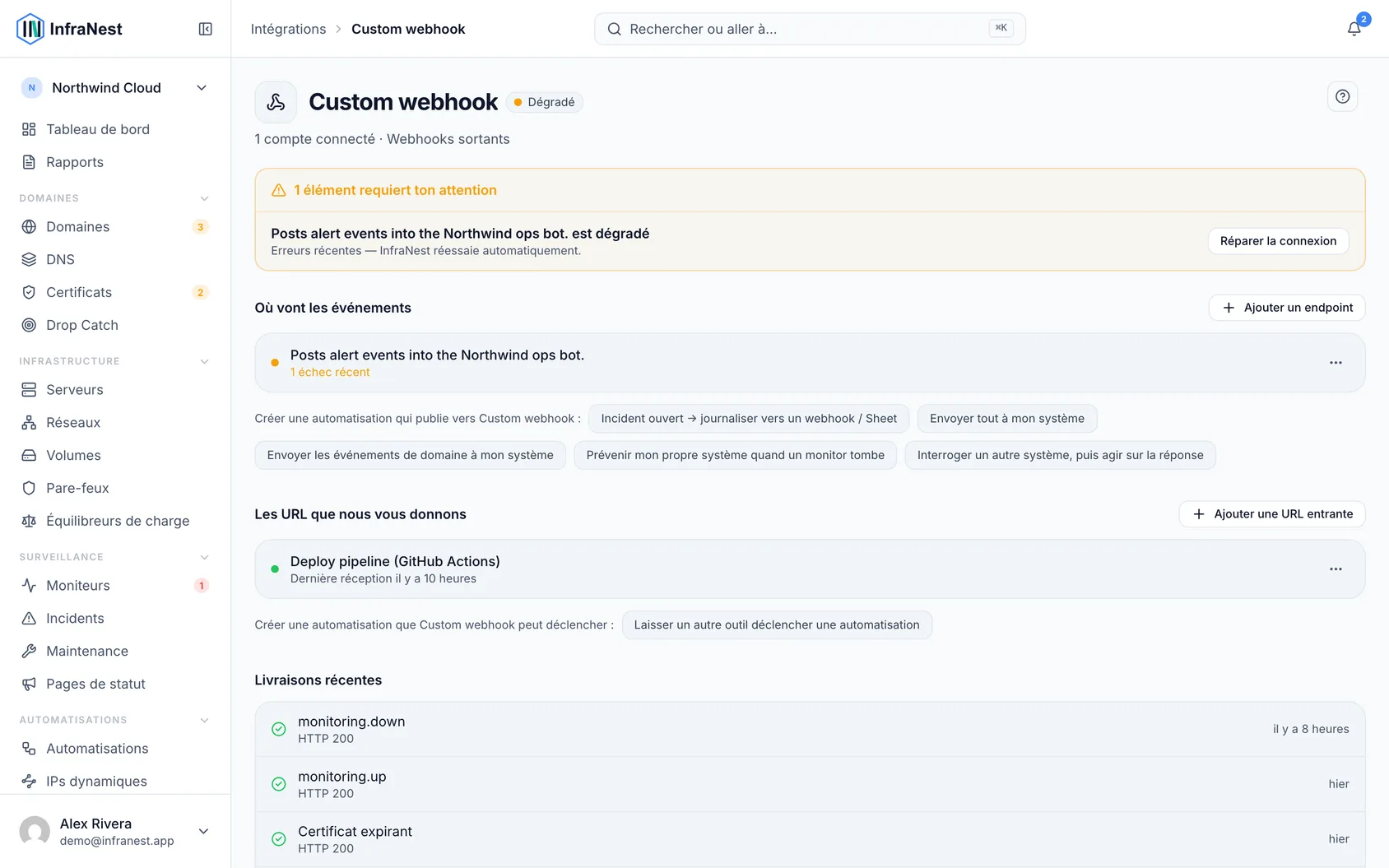 Connecter un webhook personnalisé