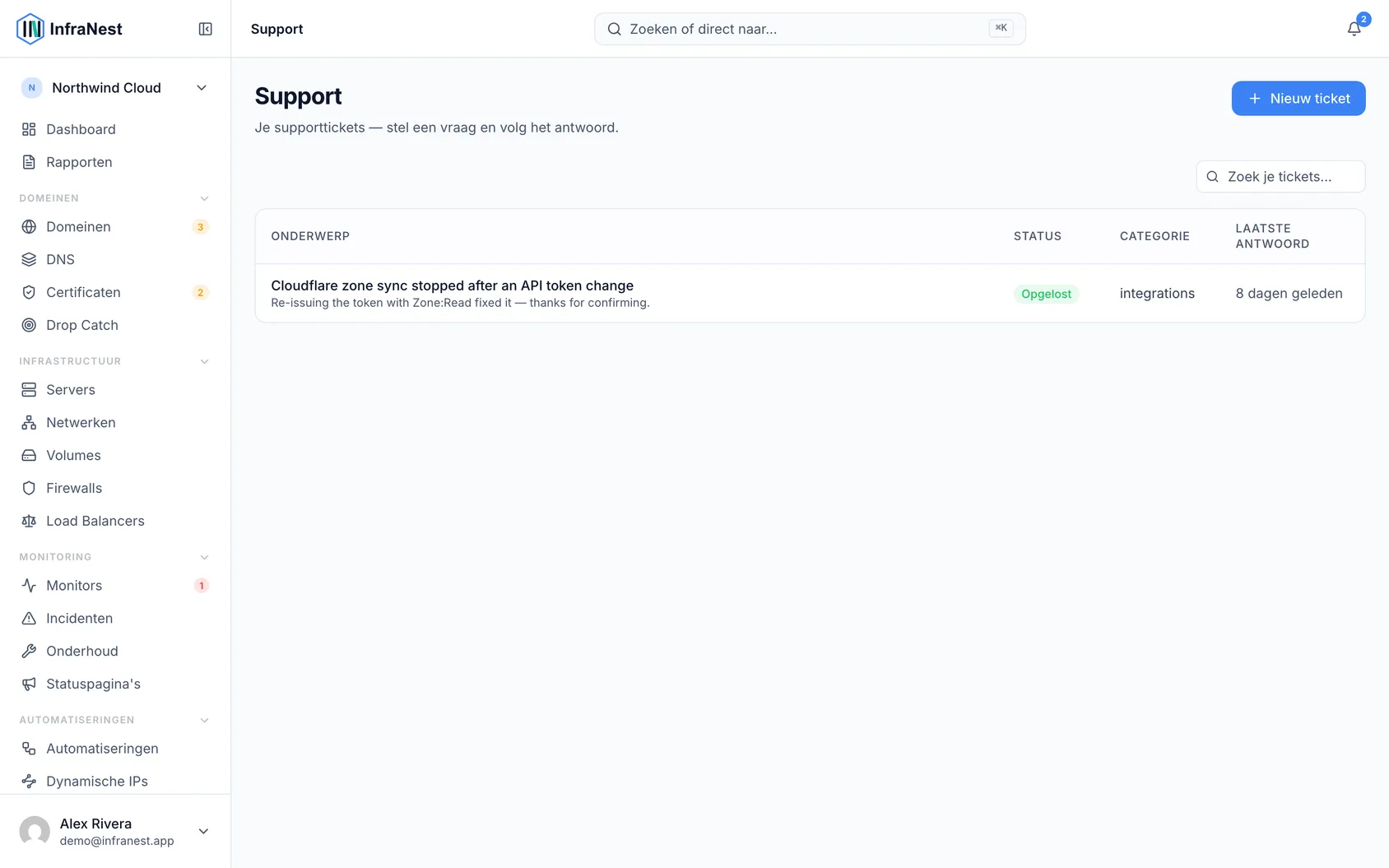 Contact opnemen met support en een ticket volgen