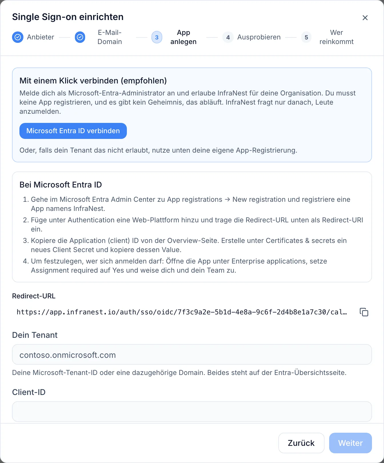 Mit Microsoft Entra ID bei InfraNest anmelden