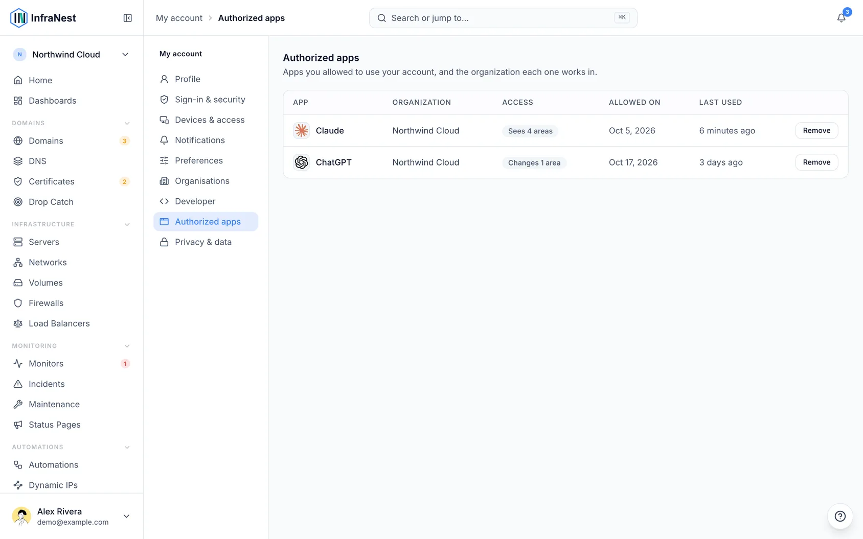 Connect an app with "Connect with InfraNest"