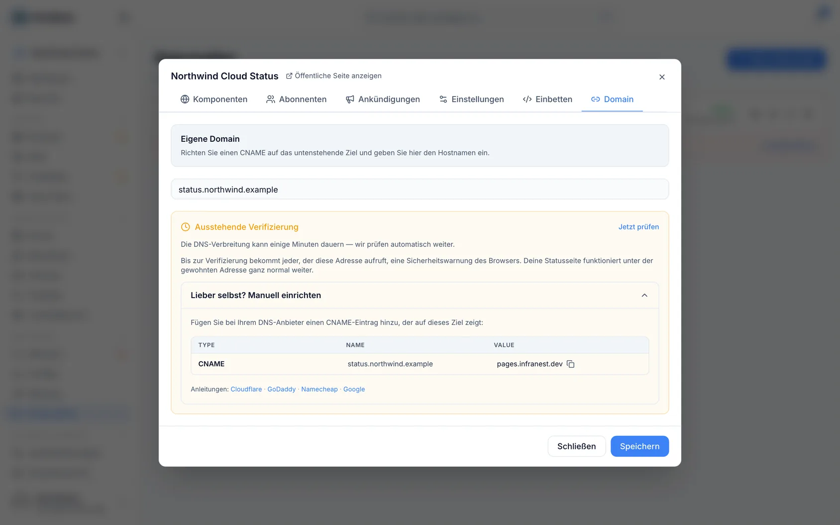 Eine eigene Domain für Ihre Statusseite verwenden