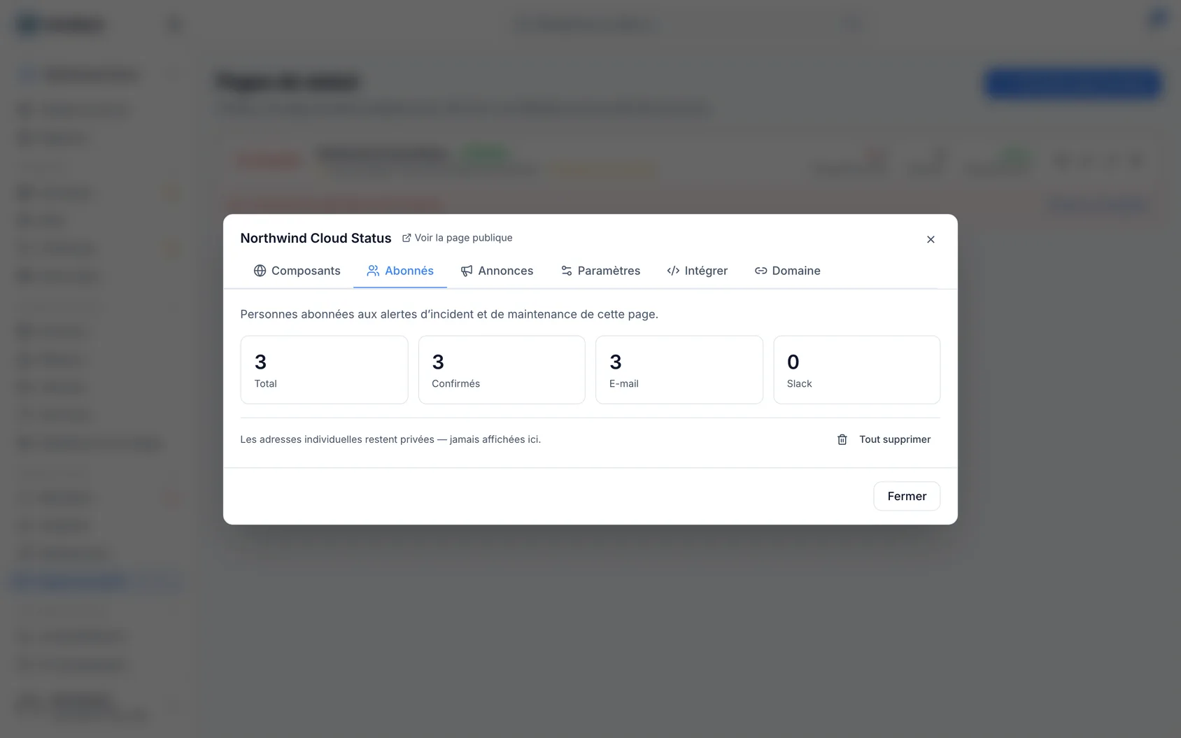 Abonnés et annonces sur la page de statut