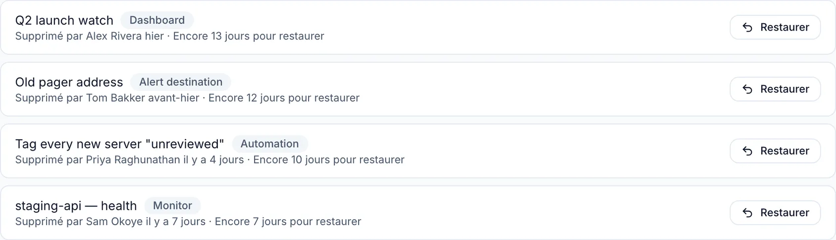 Restaurer un élément supprimé