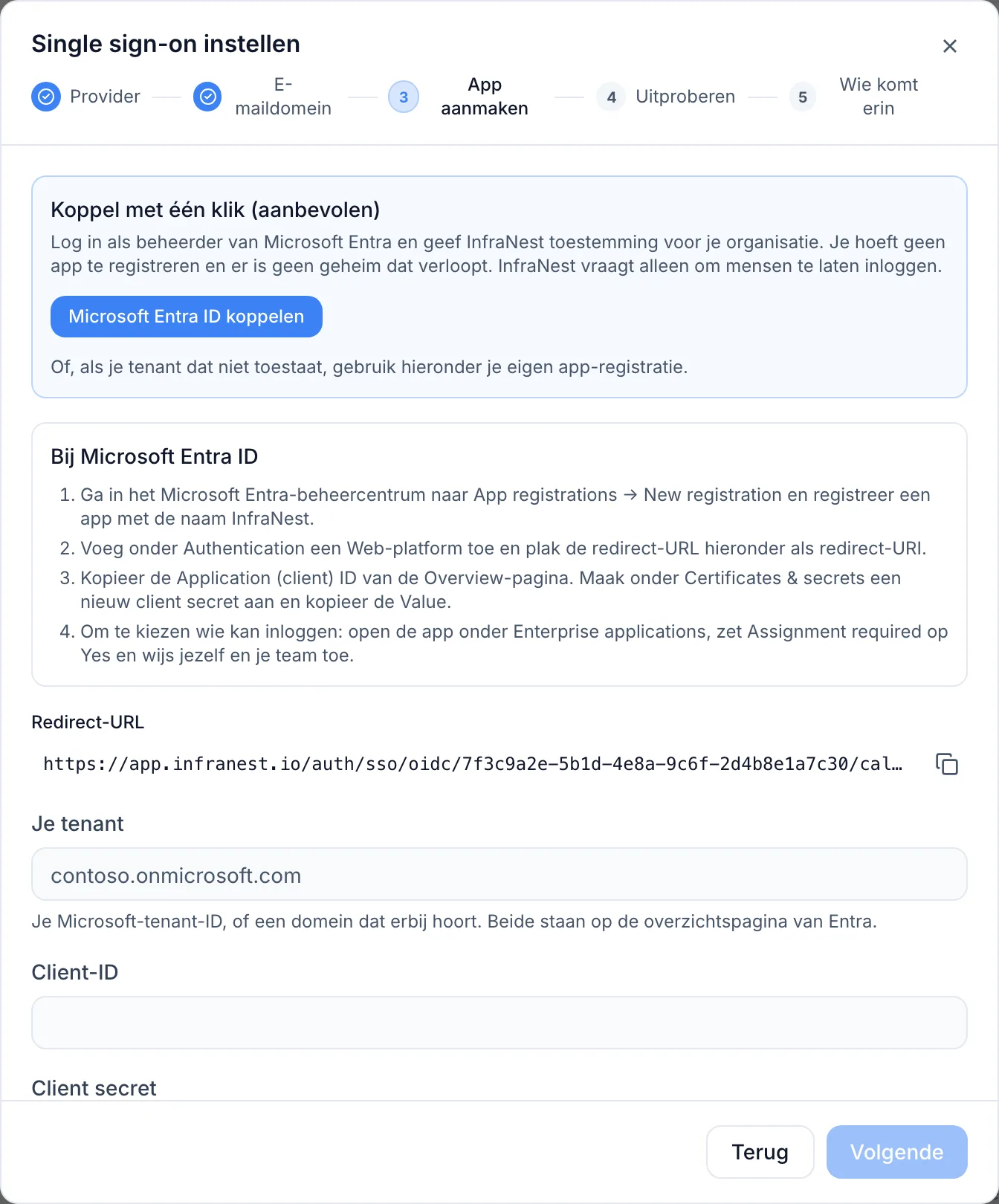 Inloggen bij InfraNest met Microsoft Entra ID