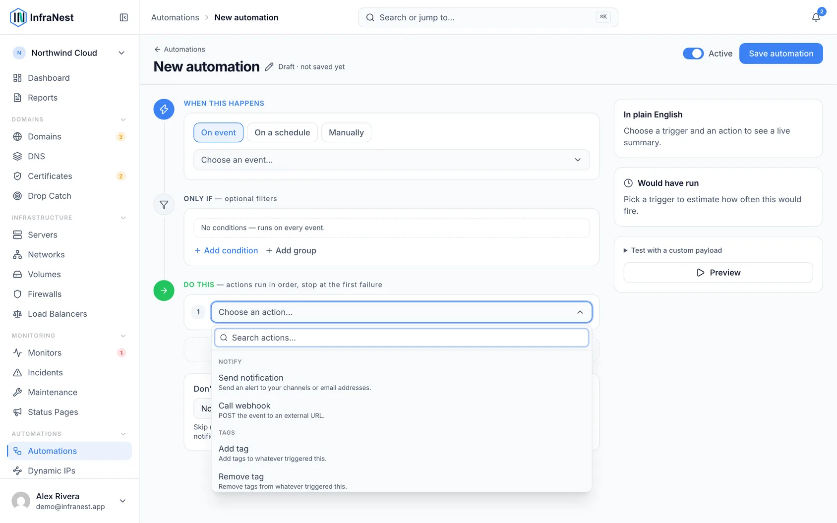 Control servers from automations